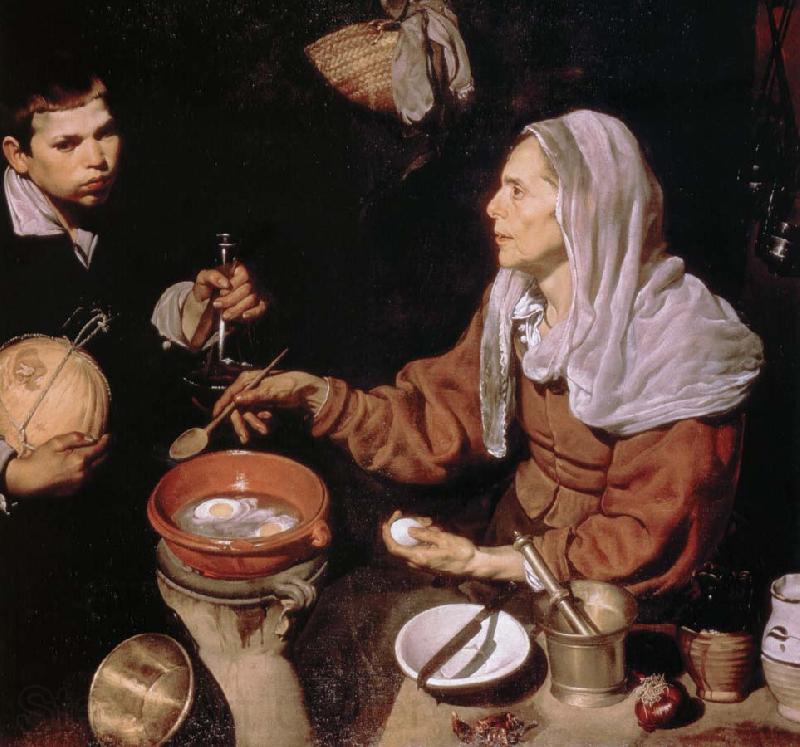 Diego Velazquez gammal kvinna tillagar agg Germany oil painting art